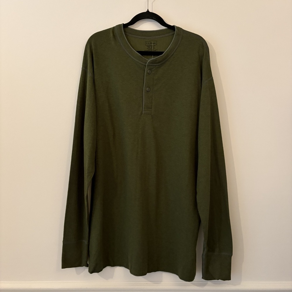NWT LL Bean Merino Wool Blend Two-Layer River Drivers Henley Shirt XXL REG Green